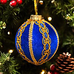 Blue Flocked Braid Fabric Bauble