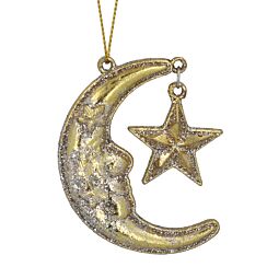 Acrylic Gold Sparkle Moon & Star Tree Decoration