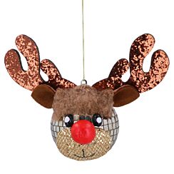 Fabric Mirrorball Reindeer Head Tree Decoration