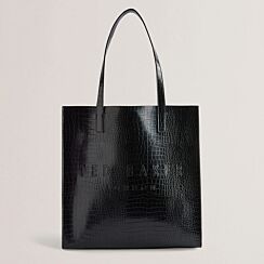 CROCCON Jet Black Croc Effect Large Icon Bag