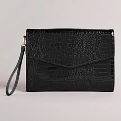 CROCEY Black Croc Envelope Pouch Bag