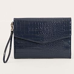 CROCEY Dark Blue Croc Envelope Pouch Bag