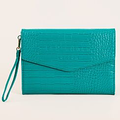 CROCEY Teal Blue Croc Envelope Pouch Bag