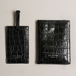 TOURE Black Croc Luggage Tag and Passport Cover Set