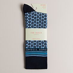 BAKEING Blue Geometric Jacquard Men's Crew Socks