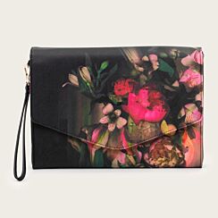 SAFIAH Black Printed Floral Envelope Pouch Bag