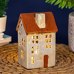 Pale Grey Town House Tealight Holder