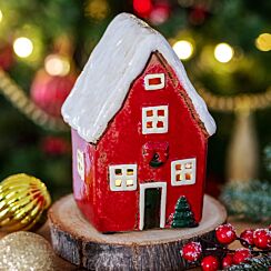 Red Christmas House Tealight Holder