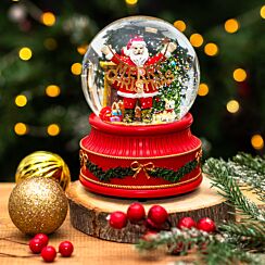 Santa with Garland Large Musical Snow Globe Decoration