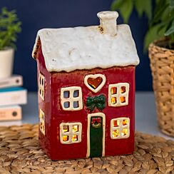 Red Heart Christmas House Tealight Holder