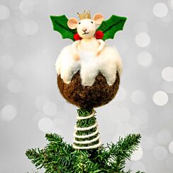 Wool Christmas Pudding with Mouse Treetop Decoration