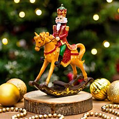 Resin Rocking Horse with Nutcracker Christmas Ornament