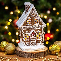 Medium White Iced LED Gingerbread House Ornament