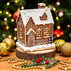 Small White Iced LED Gingerbread Cottage Ornament