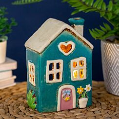 Teal Heart Garden House Tealight Holder