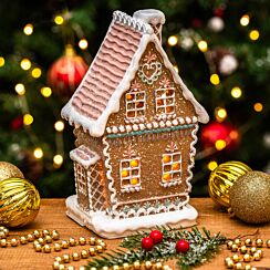 Medium Pastel Iced Gingerbread House LED Light Up Ornament