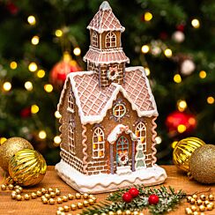 Medium Pastel Iced Gingerbread House with Tower LED Light Up Ornament