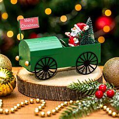 Green Tin Car with Santa Ornament