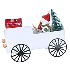 White Tin Car with Snowman Ornament