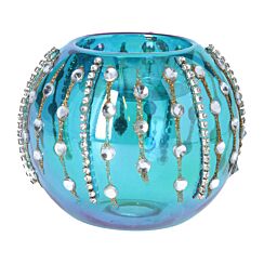 Diamante Peacock Glass Tealight Holder