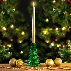 Green Glass Tree Shaped Candlestick Holder