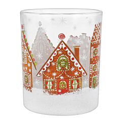 Clear Glass Tealight Holder With Gingerbread House