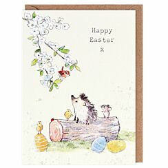 Hedgehog On Log Easter Card