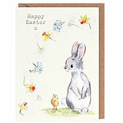 Rabbit And Spring Flowers Easter Card