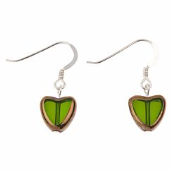 Green Gold Edged Hearts Earrings