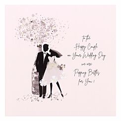 Happy Couple Popping Bottles Luxury Large Wedding Card