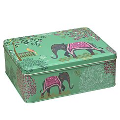 India Elephant & Trees Deep Rectangular Tin