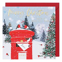 Post Box with Robins Christmas Card