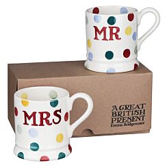 Polka Dot Mr & Mrs Set of 2 Half Pint Boxed Mugs