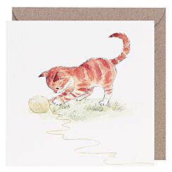 Ginger Cat with Wool Square Greetings Card