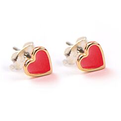 Fire Red Enamel Heart Stud Earrings