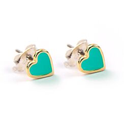 Teal Enamel Heart Stud Earrings