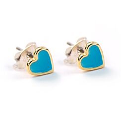 Light Blue Enamel Heart Stud Earrings