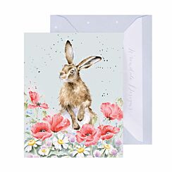 ‘Field Of Flowers’ Hare 3.5 Inch Mini Greetings Card