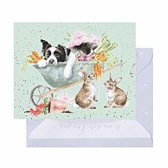 ‘Sleeping On The Job’ Dog & Rabbits 3.5 Inch Mini Greetings Card