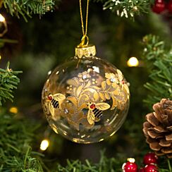 Assorted Gold Leaves With Bees Glass Bauble