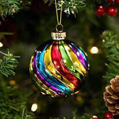 Shiny Rainbow Spiral Glass Bauble