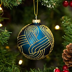 Blue And Gold Glitter Glass Bauble