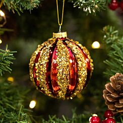 Red And Gold Ribbed Glass Bauble