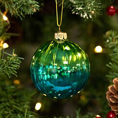 Green And Blue Ribbed Glass Bauble