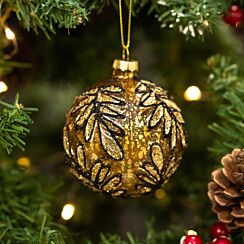Black And Gold Embossed Leaf Glass Bauble