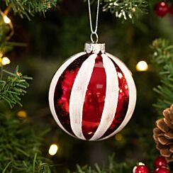 Assorted Red and White Striped Glass Bauble