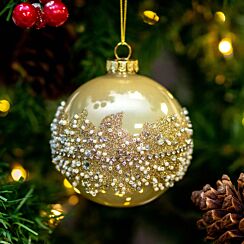 Gold Lacquered Bauble with Diamanté and Glitter Band