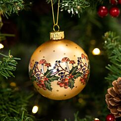 Gold Toadstool And Berries Glass Bauble