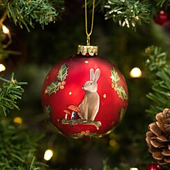 Red Hare and Holly Glass Bauble