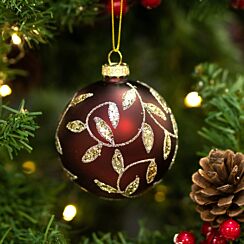 Burgundy Embossed With Leaves Glass Bauble